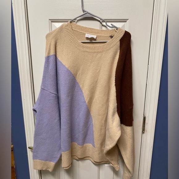 Lavender and Taupe Colorblock Sweater by Kaileigh plus Size 2x - Picture 3 of 10